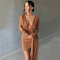 Autumn Winter Women  Clothing Long Sleeve Sexy V neck Slim Fit Sheath Elegant Dress for Women