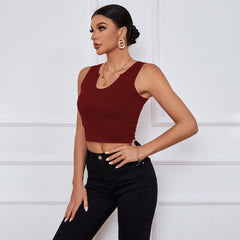 Women Clothing V neck Slim Fit Short Knitted Sleeveless Sports Casual Vest