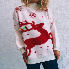 Autumn Winter Christmas Year Red Elk round Neck Sweaters Women Clothing Loose Lazy All Matching Pullover Knitwear