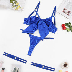 Summer Women Clothing Sexy Bow Strap Sexy Lingerie Three Piece Set