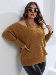 Women Autumn Winter Pullover Top plus Size Women Clothes Personalized off Shoulder Woven Sweater V neck Sweater