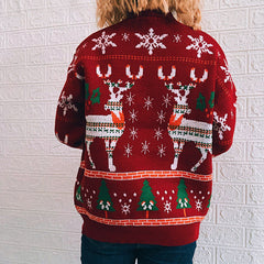 Autumn Winter Christmas Theme Elk Snowflake Christmas Tree Knitted Sweater Pullover Women