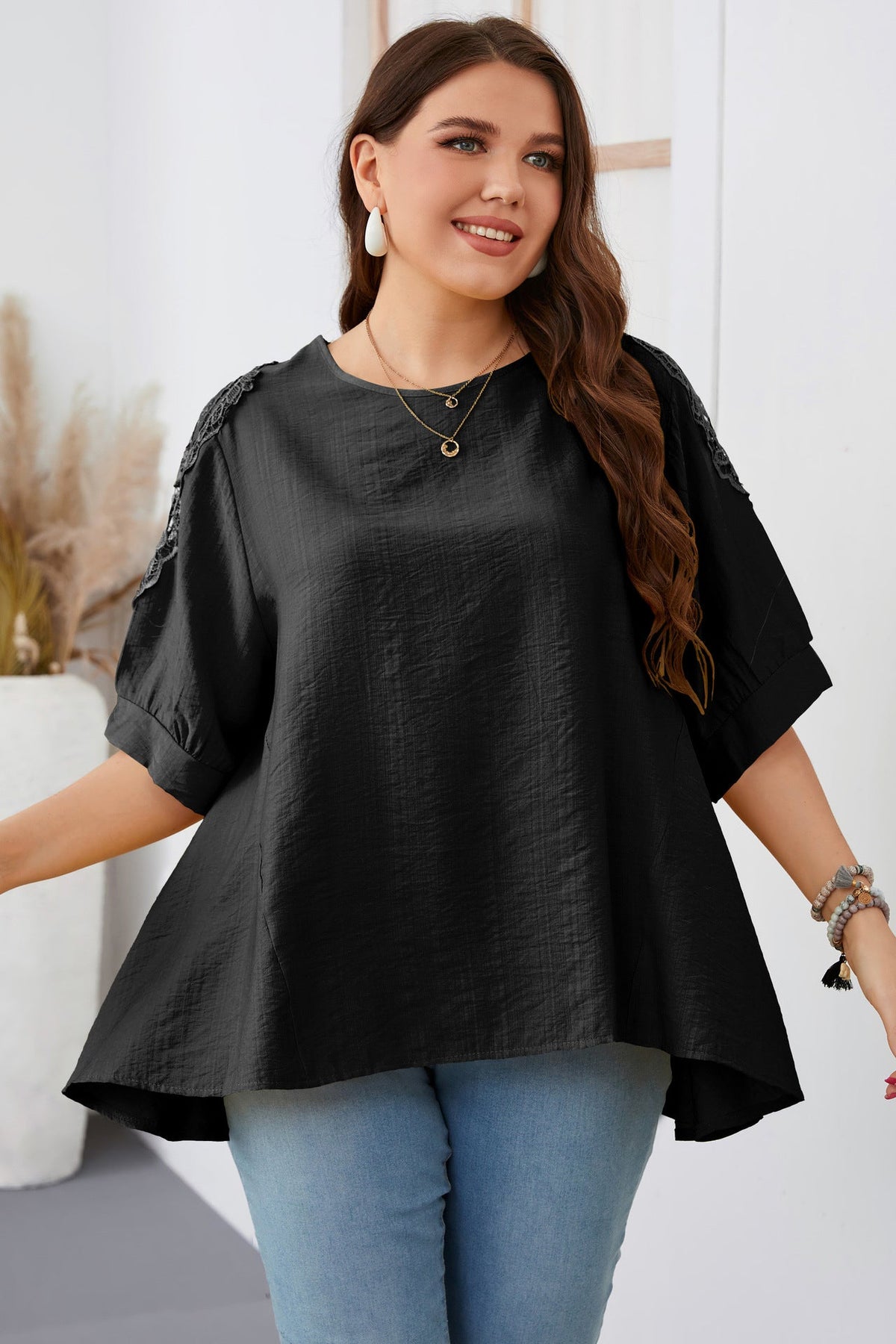 Plus Size Irregular Asymmetric Loose Solid Color Women T shirt