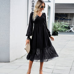 Dress Autumn Winter Women Elegant Elegant V-neck Jacquard Dress