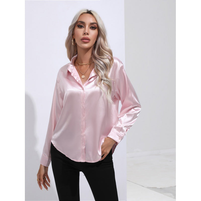 Satin Shirt Women Satin Artificial Silk Long Sleeve Shirt Spring Summer Women