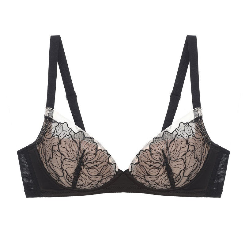 Autumn Winter Mesh Embroidery Sexy Underwear Women Adjustable Push up Wireless Soft Bra Set