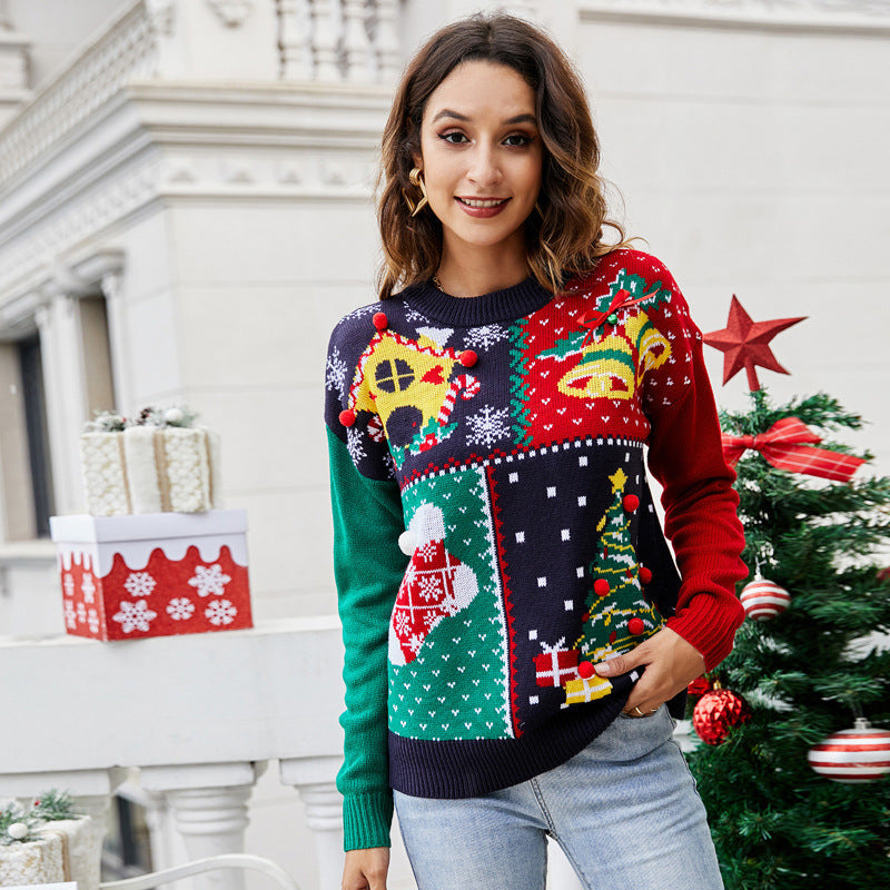 Women Clothing Small Snowflake Christmas Knitted Clothing Pullover Christmas Tree Sweater