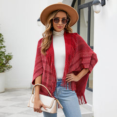 Tassel Inverness Women Autumn Winter Knitted Striped Cloak Women