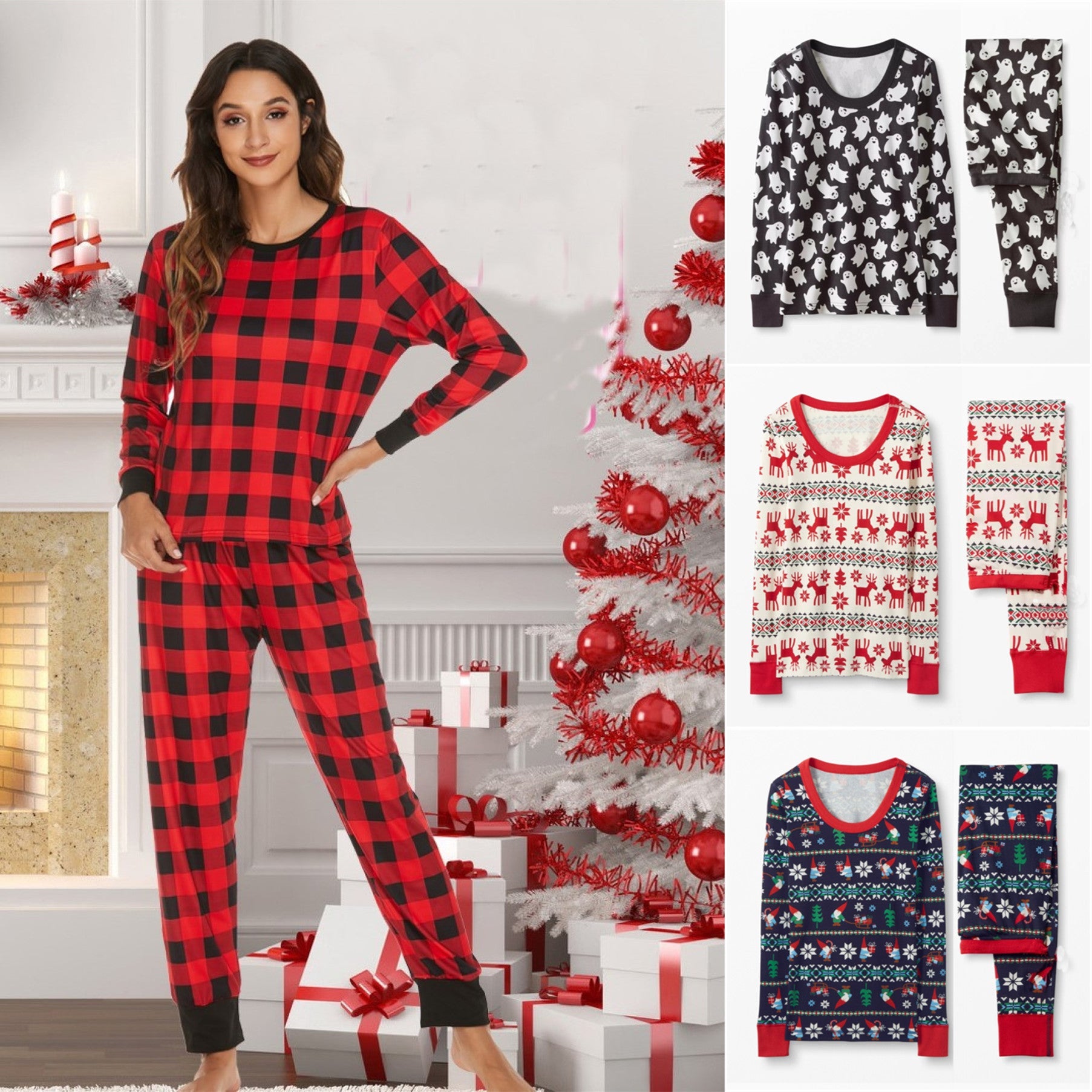 Homewear Suit Pajamas Women Can Christmas Elk Long Sleeve Trousers Suit  Christmas