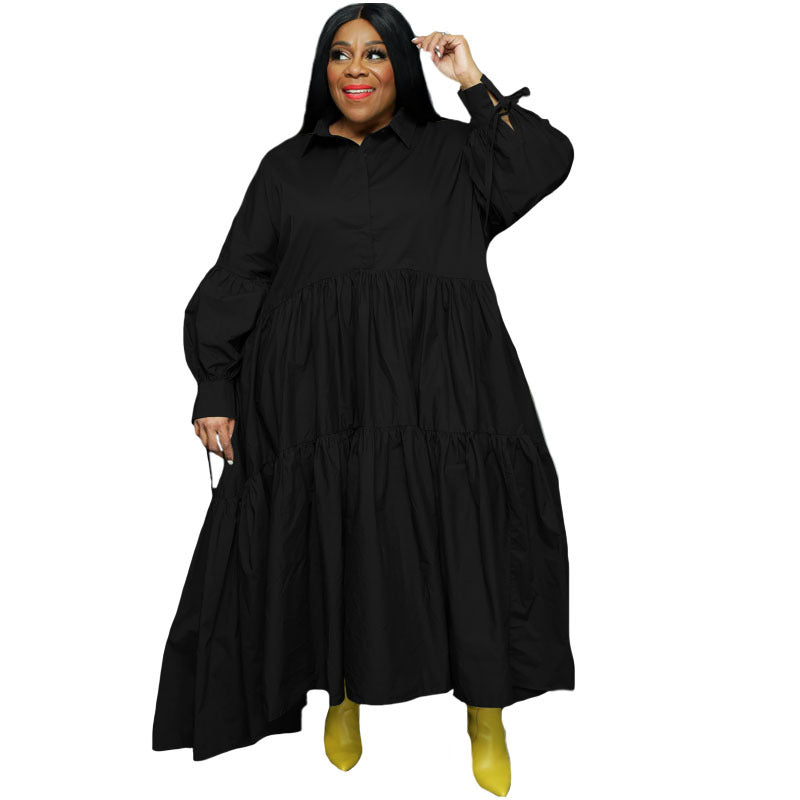 Plus Size Solid Color Half Cardigan Long Sleeve Tied Top Women Dress