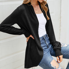 Mid-Length Sweater Coat Loose Sweater Solid Color All-Matching Long Sleeve Knitted Cardigan