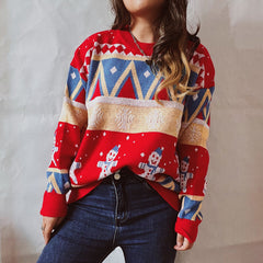 Casual Christmas Sweater Year Theme round Neck Long Sleeve Pullover Women