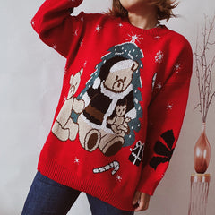 Christmas  Casual Loose Thick Christmas Bear round Neck Long Sleeve Bottoming Pullover  Women Sweater