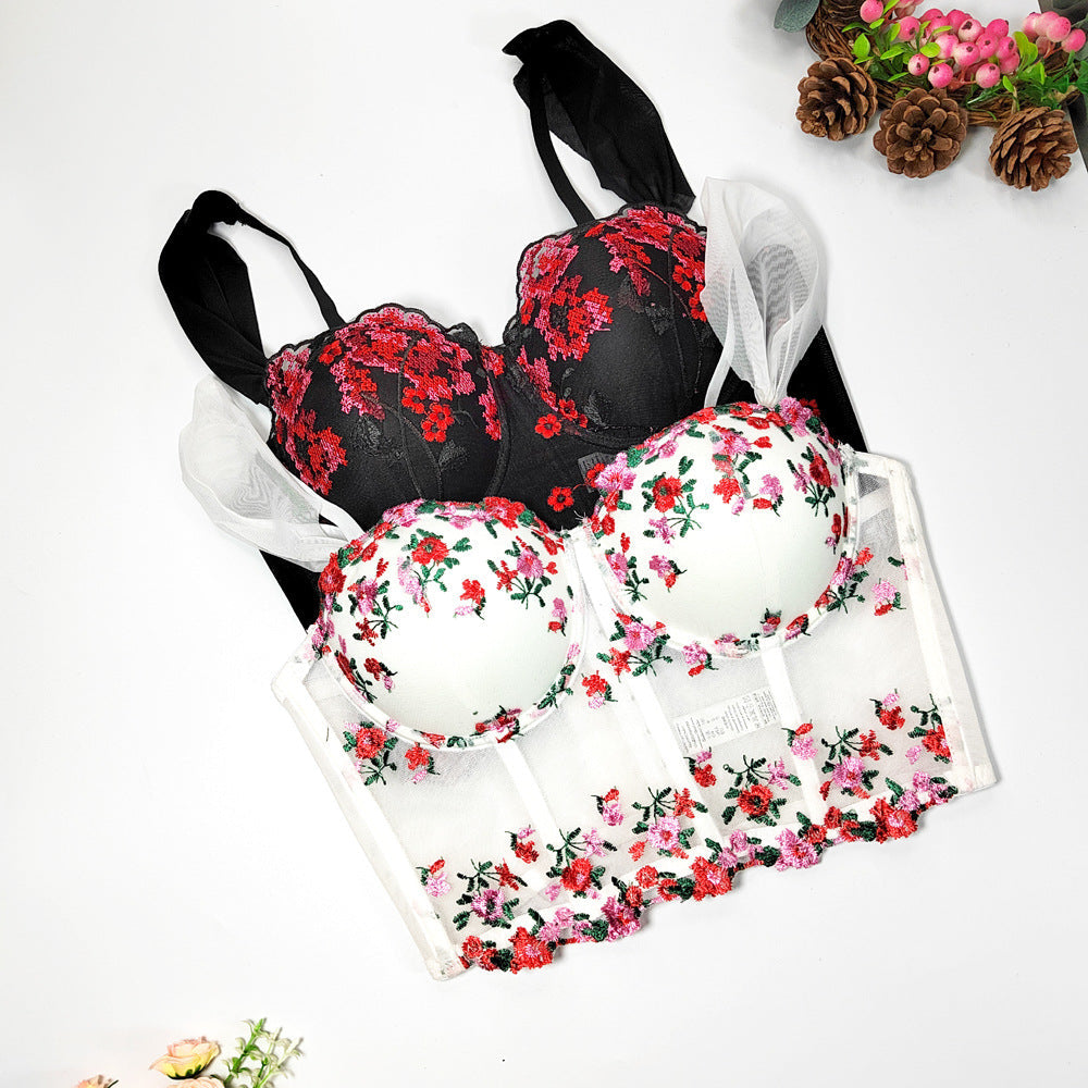 French Mesh Boning Corset Camisole Women Inner Match Sexy Bra Outer Wear Design Chic Waist Tied Sweet Spicy Top