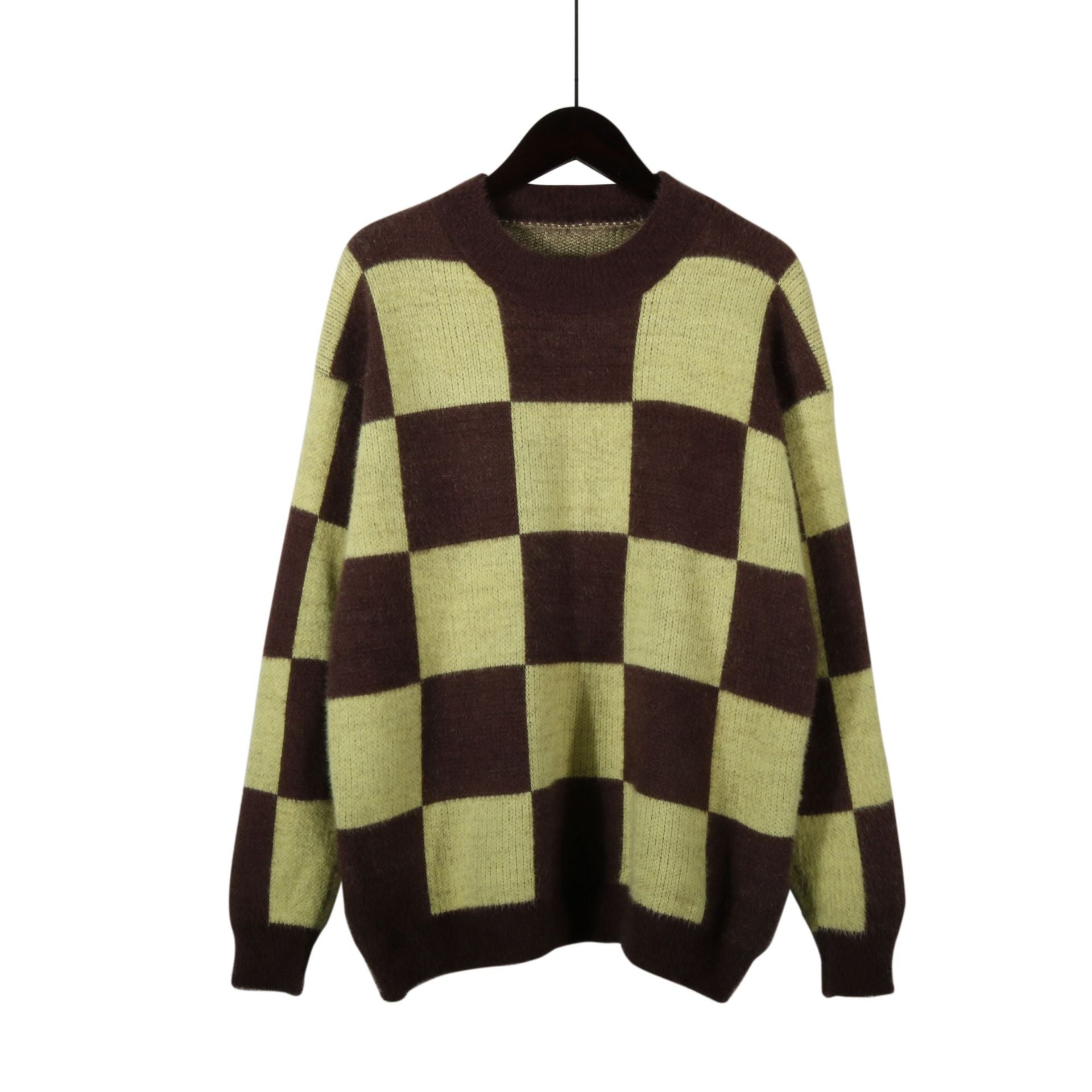 Autumn Winter Women Clothing Plaid Patchwork round Neck Long Sleeve Loose Sweater Pullover