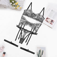 Sexy Garter Set Lace Splicing Mesh Sexy Lingerie Four Piece Set Or Five Piece Set