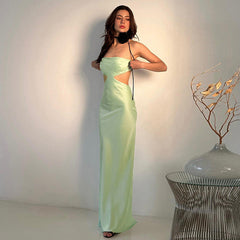 Spring Summer Elegant Socialite Dress Floral Satin Hollow Out Cutout Dress Women