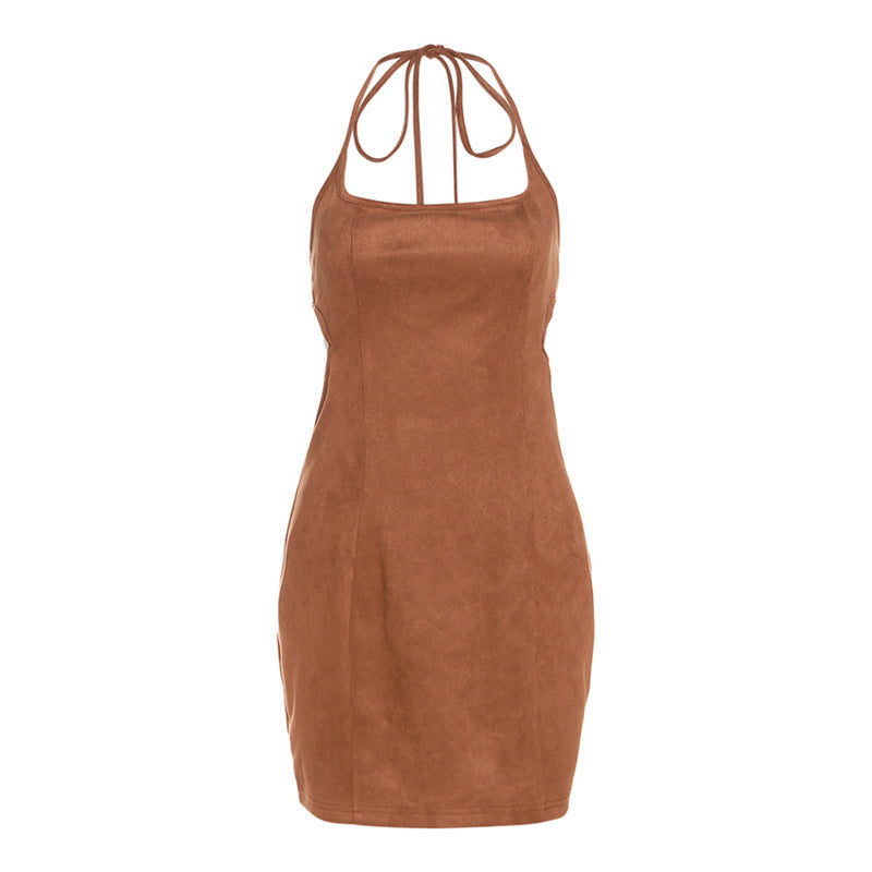 Spring Summer Women Clothing Lace Up Halter Backless High Grade Slim Dress Women