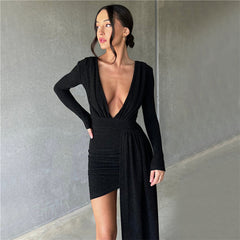 Autumn Winter Women  Clothing Long Sleeve Sexy V neck Slim Fit Sheath Elegant Dress for Women