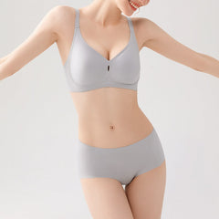 Seamless Underwear 3D Flocking SilAmicge Jelly Soft Support Wireless Thin Comfortable Bra Set