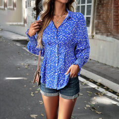 Women Clothing Autumn Winter Office Printed Long Sleeve Shirt