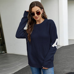 Women Clothing Letter Graphic Jacquard Casual Sweater Idle Loose Pullover Women Sweater