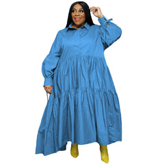 Plus Size Solid Color Half Cardigan Long Sleeve Tied Top Women Dress