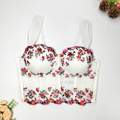 French Mesh Boning Corset Camisole Women Inner Match Sexy Bra Outer Wear Design Chic Waist Tied Sweet Spicy Top
