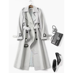 Cinched Patchwork Fashion Casual Belt Belt Solid Color  High-End Elegant Windbreaker Women Coat