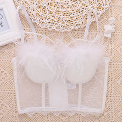 Lace Mesh Camisole Vest Women Outer Wear Hollow Out Cutout Backless Sexy True Feathers Tube Top Women