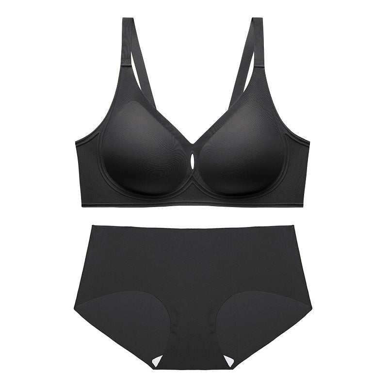 Seamless Underwear 3D Flocking SilAmicge Jelly Soft Support Wireless Thin Comfortable Bra Set