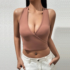 Women Clothing Sexy V neck Slim Short Knitted Vest Strap Easy Matching Sling Top