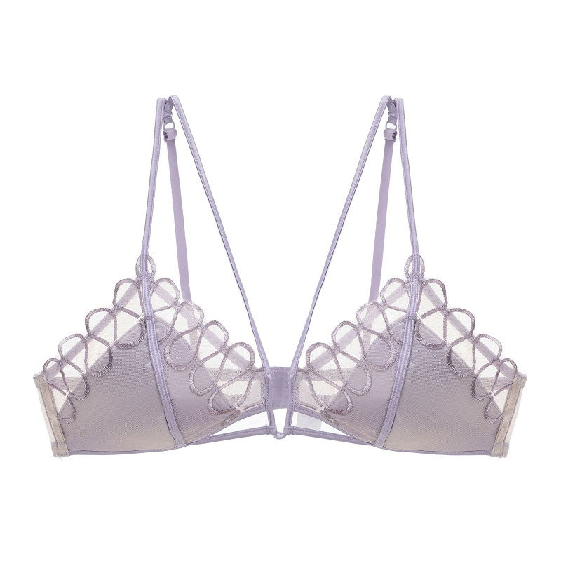 French Mesh Embroidered Underwear Women Thin Section Without Steel Ring Triangle Cup Sexy Bra Set Bralette