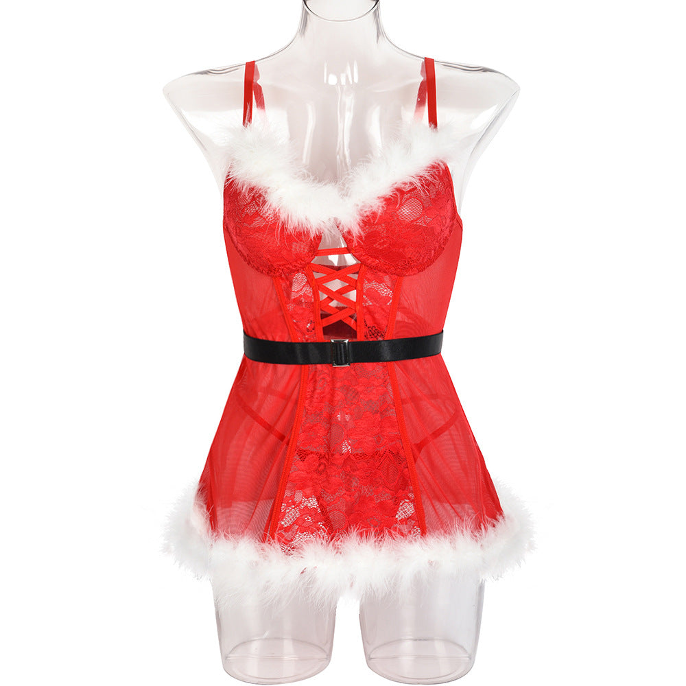 Christmas Women Clothing  Christmas Women Clothing with Fur Belt T-Back