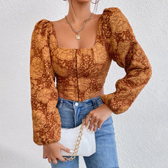 Autumn Street Embroidery Embroidery Retro Vest Breasted Backless Long Sleeves Top