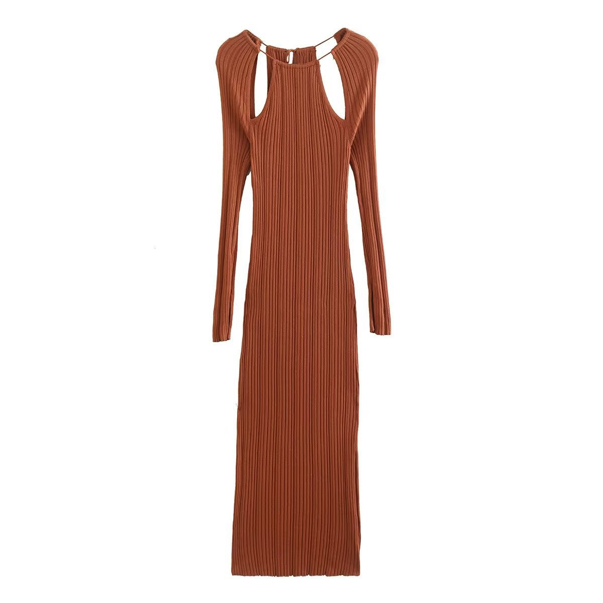 Autumn Women Clothing Shoulder Opening Design Knitted Dress