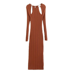 Autumn Women Clothing Shoulder Opening Design Knitted Dress