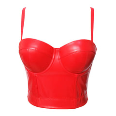 Sexy Leather Tube Top Artificial Sheepskin Sling Vest Inner Match Bra Free Sexy Beauty Model Boning Corset Top