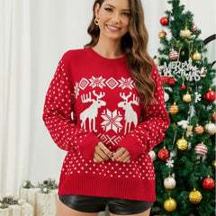 Christmas Sweater Loose Snowflake Elk Long Sleeve Pullover Sweater round Neck Christmas Sweater Women