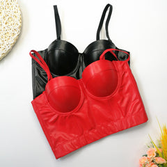 Sexy Leather Tube Top Artificial Sheepskin Sling Vest Inner Match Bra Free Sexy Beauty Model Boning Corset Top