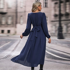 Autumn Women Clothing Long Sleeve Solid Color Dress Mid Length