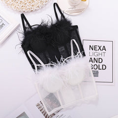 Lace Mesh Camisole Vest Women Outer Wear Hollow Out Cutout Backless Sexy True Feathers Tube Top Women