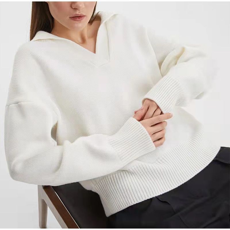 Autumn Polo Collar Autumn Winter Knitting Sweater Women