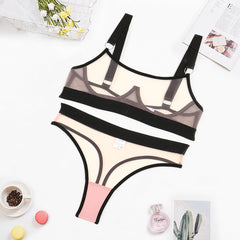 Summer Bra Sexy Sheer Mesh Stitching Sexy Underwear Two Piece