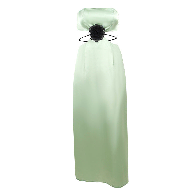 Spring Summer Elegant Socialite Dress Floral Satin Hollow Out Cutout Dress Women