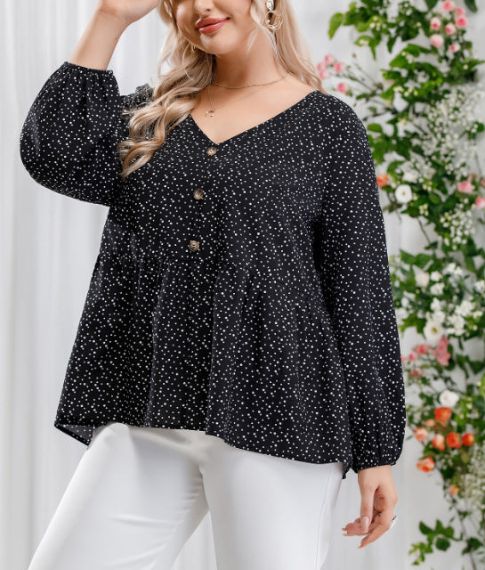 Plus Size Women Printed Button Office Shirt Women