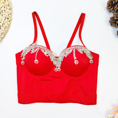 Body Shaping Boning Corset Bra With Steel Ring Sexy Corset Water Drop Metal Diamond Chain Tassel Strap Outer Wear Tube Top Women