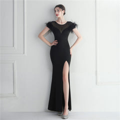Mesh Rhinestone Decorative Feather Star Red Carpet Long Evening Dress