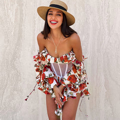 Casual Vacation Short Dress Sexy Waist Trimming Chest Flattering See through Waist off Shoulder Dress
