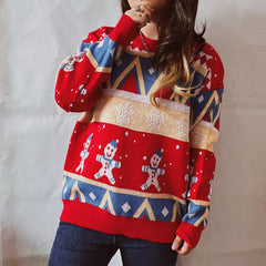 Casual Christmas Sweater Year Theme round Neck Long Sleeve Pullover Women